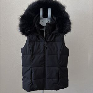 Sweaty‎ Betty North Pole Quilted Hooded Parka Vest with Faux Fur Trim SMALL Snow